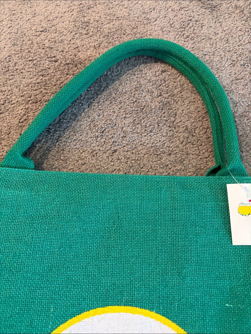 Masters Green Tote Jute  with Yellow Logo Map Emblem NWT - Picture 4 of 9
